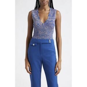 Veronica Beard NWT Sid Rib Knit V-Neck Sleeveless Top Blouse Spacedye Multi XS